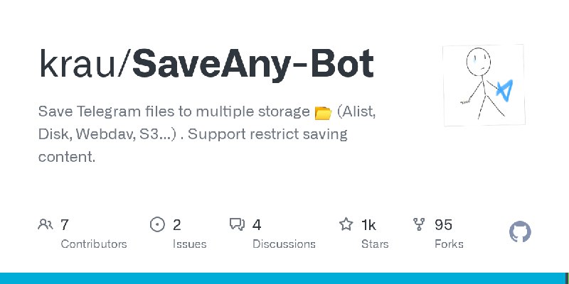 GitHub - krau/SaveAny-Bot: Save Telegram files to multiple storage 📂 (Alist, Disk, Webdav, S3...) . Support restrict saving content.