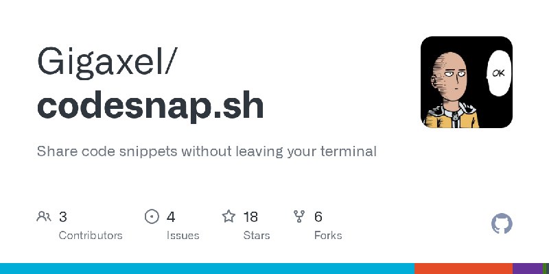 GitHub - Gigaxel/codesnap.sh: Share code snippets without leaving your terminal