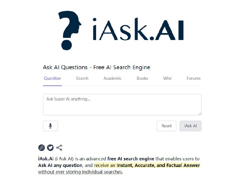 #AI #搜索 #网址 #网站带有搜索及语音交互的IAsk AIiAsk.Ai（i Ask AI）是一个先进的免费AI搜索引擎，使用户能够向AI提出任何问题，并获得即时，准确和事实的答案你可以进行专业分类的提问查找，还可以和它进行语音交互访问：