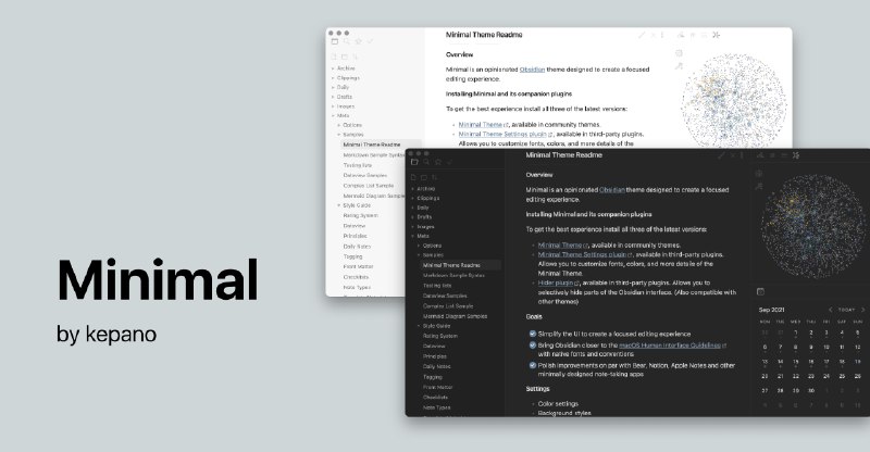 GitHub - kepano/obsidian-minimal: A distraction-free and highly customizable theme for Obsidian.