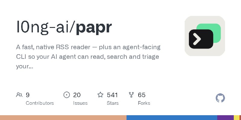 GitHub - l0ng-ai/papr: A fast, native RSS reader — plus an agent-facing CLI so your AI agent can read, search and triage your feeds…