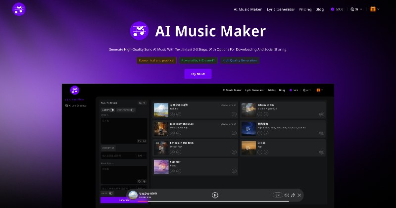 AI Music Maker：全球领先的免费 AI 音乐生成工具 - 秒速创作专业级音乐，支持 Suno 4.5 最新模型