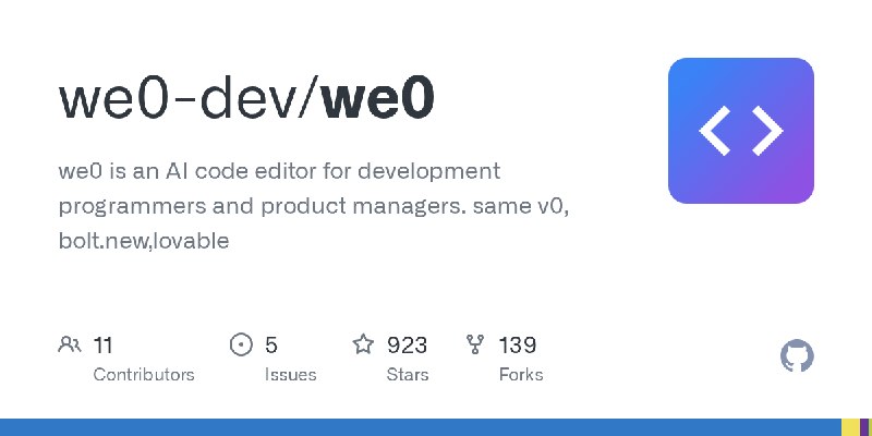 GitHub - we0-dev/we0: we0 is an AI code editor for development programmers and product managers. same v0, bolt.new,lovable