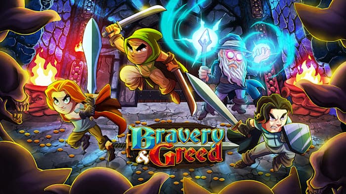 #switch #游戏英勇无厌[NSP] Bravery and Greed 中文《英勇无厌》是一款 Roguelite 类型的地牢乱斗清版动作游戏，最多支持四名玩家游玩