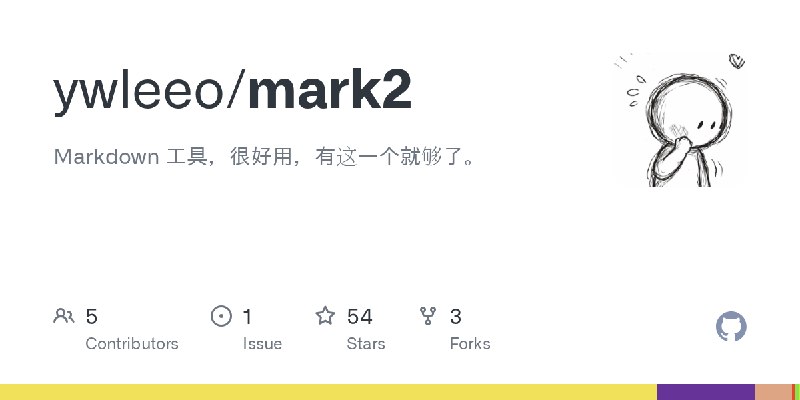 GitHub - ywleeo/mark2: Markdown 工具，很好用，有这一个就够了。