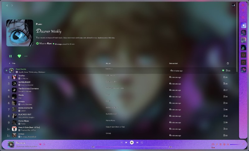 #扩展 #插件 #脚本用于SpotOn，Spotify的开源浏览器扩展特征为SpotOn，Spotify添加了各种动画，包括悬停动画、旋转相册、跳过/反向动画和播放列表悬停动画等等！可以通过单击光标移动到导航栏边缘时弹出的行来隐藏导航栏