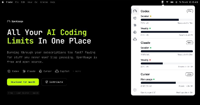 OpenUsage - AI Limits Tracker for Cursor, Claude Code, Codex and more