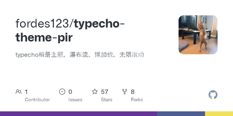 GitHub - fordes123/typecho-theme-pir: typecho相册主题，瀑布流、懒加载、无限滚动