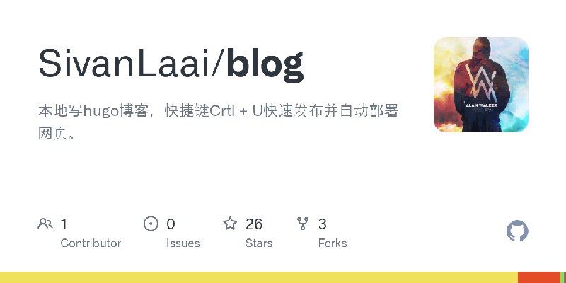 GitHub - SivanLaai/blog: 本地写hugo博客，快捷键Crtl + U快速发布并自动部署网页。
