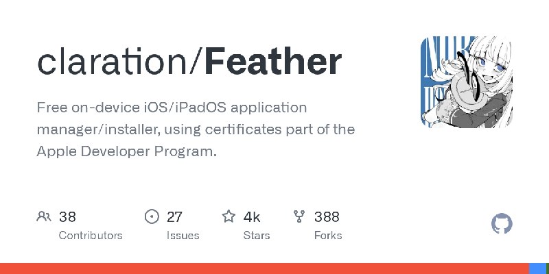 GitHub - claration/Feather: Free on-device iOS/iPadOS application manager/installer, using certificates part of the Apple Developer…