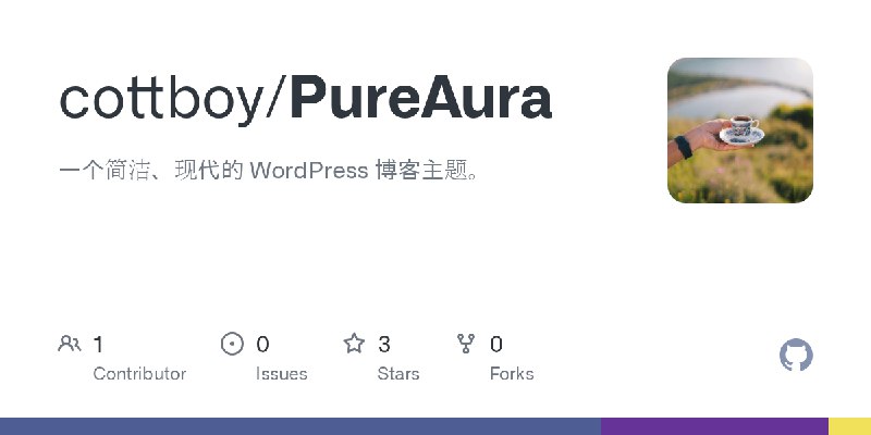 GitHub - cottboy/PureAura: 一个简洁、现代的 WordPress 博客主题。