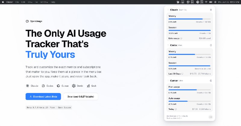 OpenUsage - AI Limits Tracker for Cursor, Claude Code, Codex and more