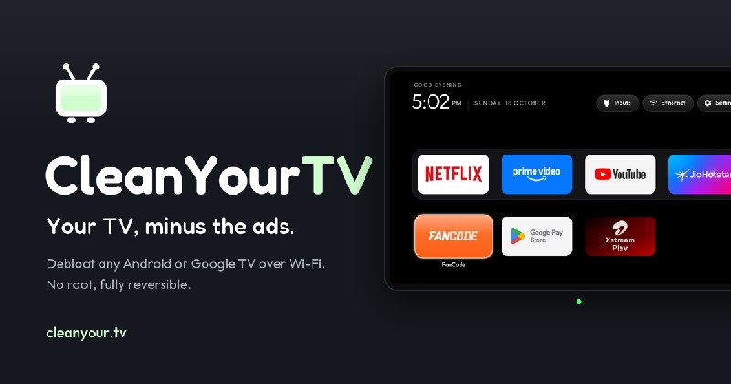 CleanYourTV: remove ads and bloat from Android TV and Google TV