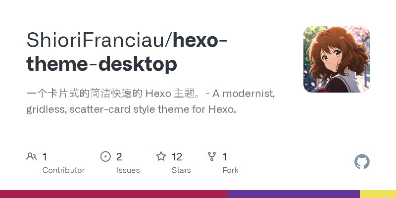 GitHub - ShioriFranciau/hexo-theme-desktop: 一个卡片式的简洁快速的 Hexo 主题。- A modernist, gridless, scatter-card style theme for Hexo.