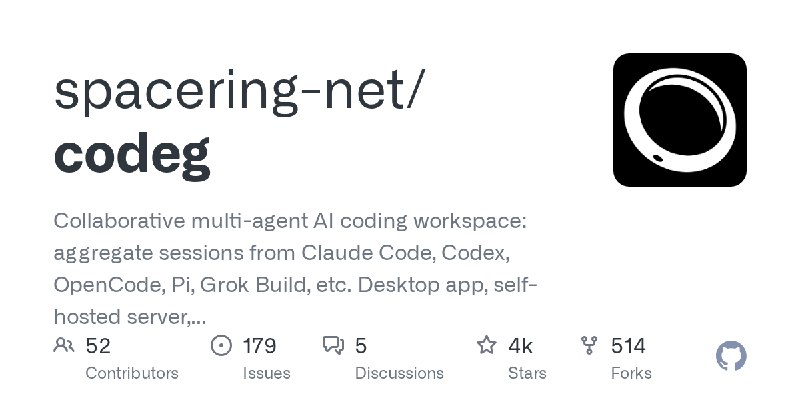 GitHub - spacering-net/codeg: Collaborative multi-agent AI coding workspace: aggregate sessions from Claude Code, Codex, OpenCode…