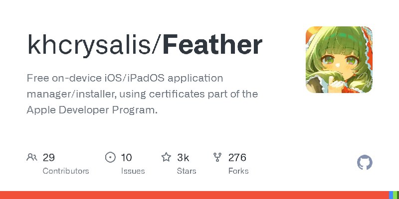 GitHub - khcrysalis/Feather: Free on-device iOS/iPadOS application manager/installer, using certificates part of the Apple Developer…
