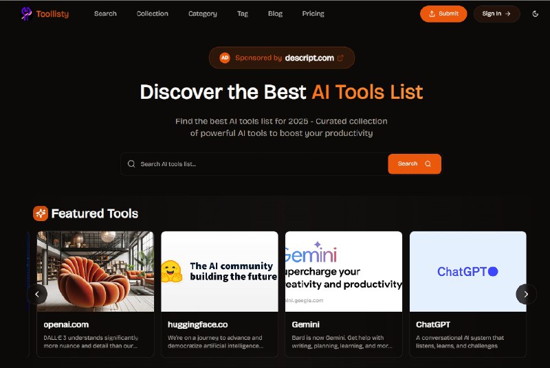 AI Tools List - Find the Best AI Tools for Productivity - Toollisty