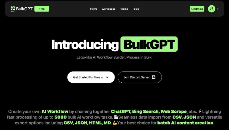 #AIBulkGPT-快速解锁AI工作流介绍通过将 ChatGPT、必应搜索、Web 抓取作业链接在一起来创建您自己的 AI 工作流