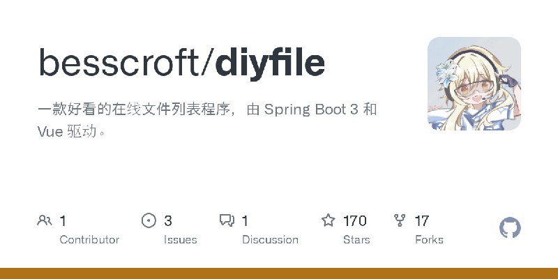 GitHub - besscroft/diyfile: 一款好看的在线文件列表程序，由 Spring Boot 3 和 Vue 驱动。