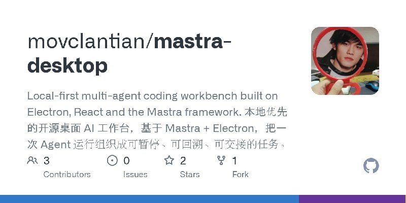 GitHub - movclantian/mastra-desktop: Local-first multi-agent coding workbench built on Electron, React and the Mastra framework.…