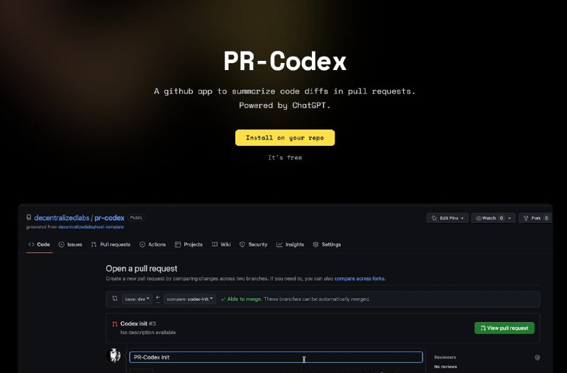 #AI #githubPR-Codex使用ChatGPT总结 PR 代码差异一个 github 应用程序，用于总结拉取请求中的代码差异，就在 Github 上的 PR 讨论中