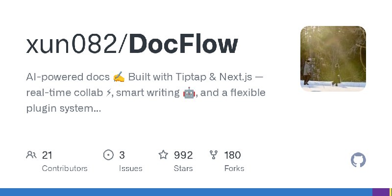 GitHub - xun082/DocFlow: AI-powered docs ✍️ Built with Tiptap & Next.js — real-time collab ⚡, smart writing 🤖, and a flexible plugin…