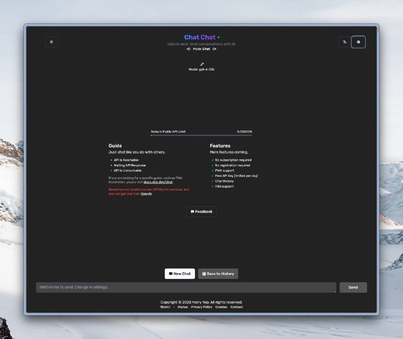 #chatGpt使用 AI 解锁下一代对话体验支持上传 PDF 解读分析问答支持代码提问转换也支持对话式聊天每日都会有免 API 使用的额度，可以直接使用